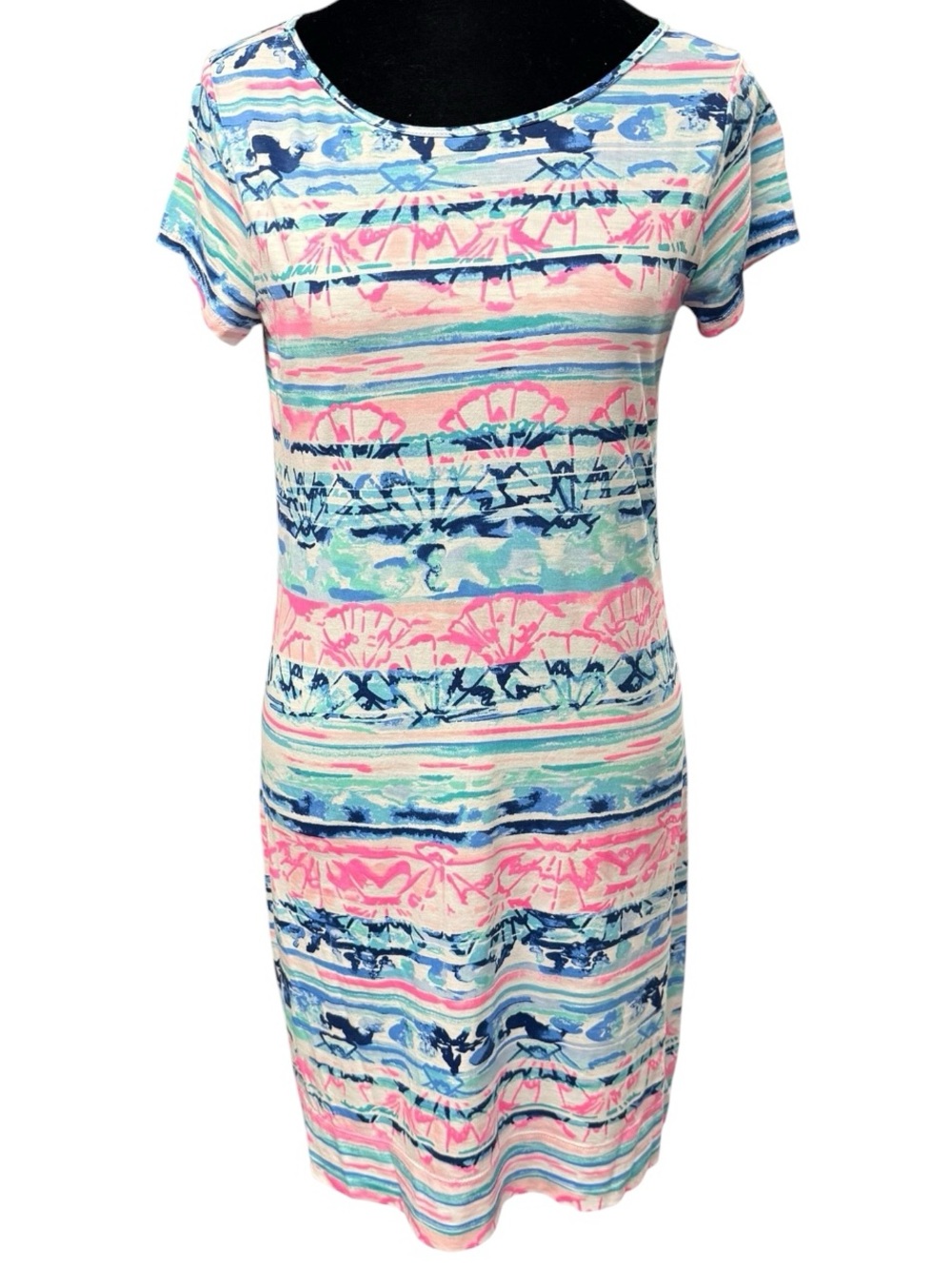 Lilly Pulitzer SS Marlowe Dress XS Pink Blue A Wave From It All Pima Resort
